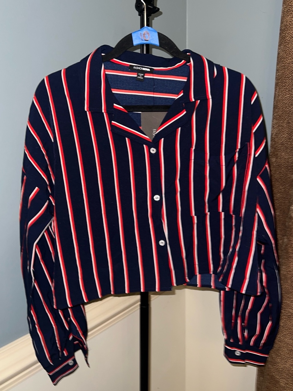 Fashion Nova Navy Red and White Striped Shirt NWT